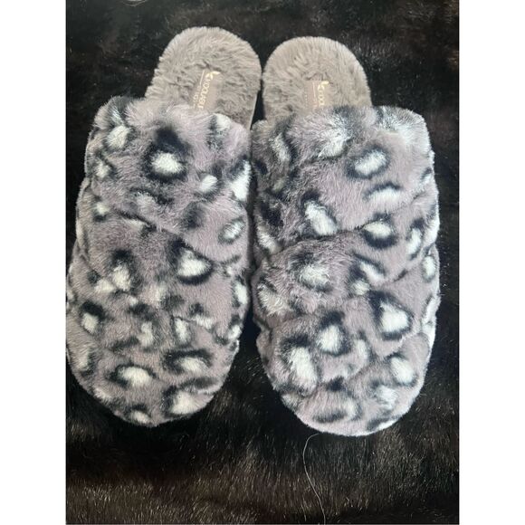 Koolaburra Abstract Fluff Slippers Starleen Pebble Leopard 9 - Picture 2 of 6